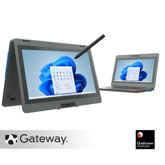 Gateway 11.6" 2-in-1 Convertible Notebook, HD, Snapdragon 7c Compute Platform, LTE Compatible, Shockproof, Water Resistant, 4GB/64GB, 2MP Camera, Windows 10 S, Microsoft 365 Personal 1-Year Included