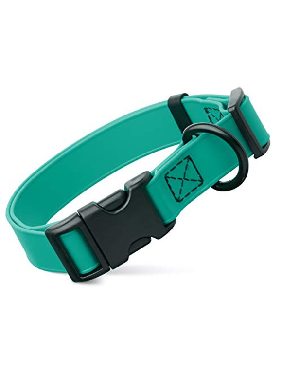 Dogline Biothane Waterproof Dog Collar with Quick Release Buckle Strong Coated Nylon Webbing with Odor- Proof for Easy Care Easy to Clean Fits Small Medium or Large Dogs - Teal 1" Width 15-2