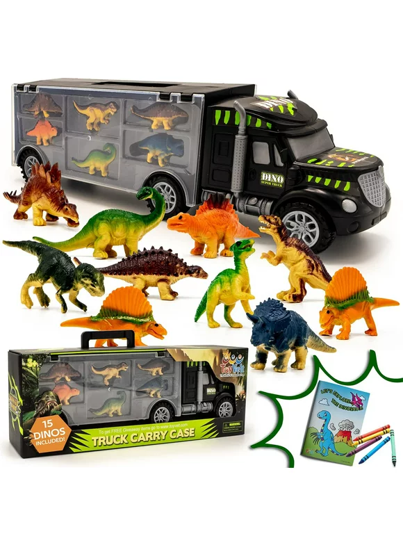 TOYVELT / Dinosaur Toys for Kids 3-5 - Dinosaur Truck Carrier Toy with 15 Dinosaur