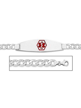 Sterling Silver Medical ID Red Enamel Bracelet W/ Curb Chain - 8-1/2
