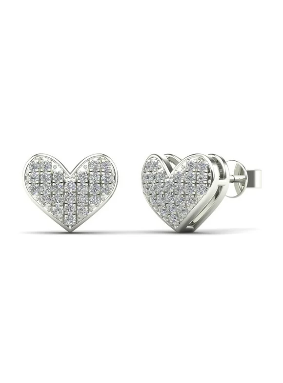 Anygolds 0.16 ctw Diamond Heart Stud Earrings 14K Real Solid Gold Micropavé Natural Genuine Diamond Wedding, Bridal, Anniversary Heart Stud Earrings - MAT1033EW White Gold