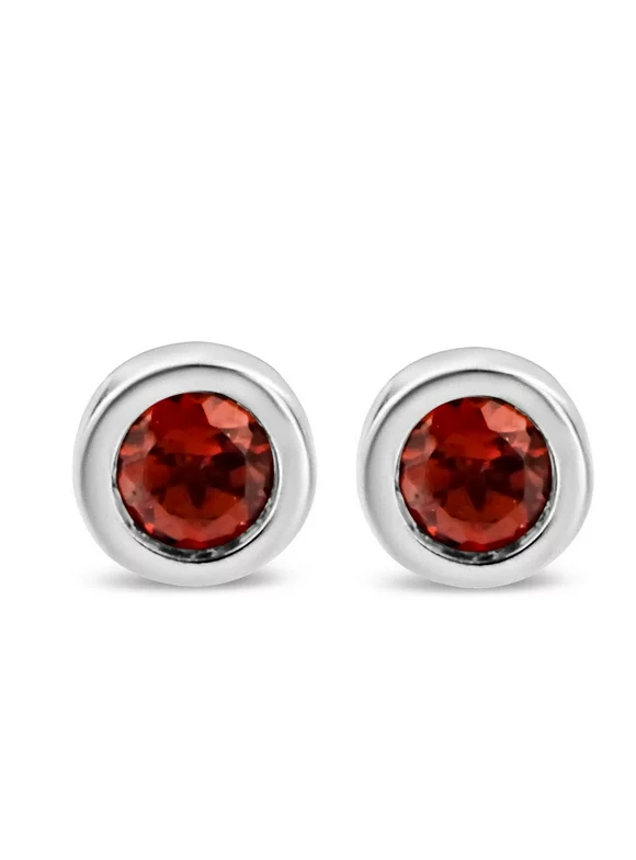 .925 Sterling Silver Bezel Set 3.5mm Created Red Ruby Gemstone Solitaire Stud Earrings