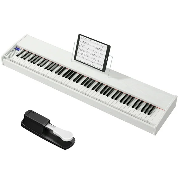 Gymax 88-Key Full Size Digital Piano Weighted Keyboard w/ Sustain Pedal White