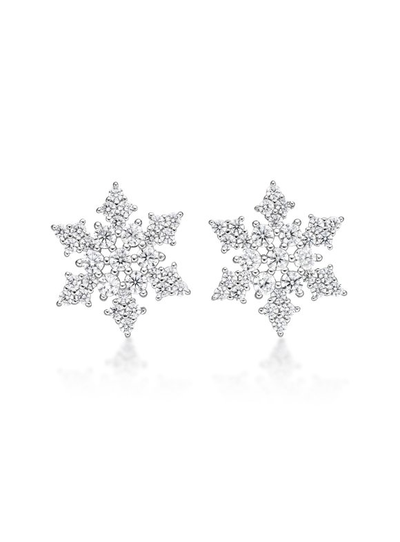 925 Sterling Silver 13MM Cubic Zirconia Snowflake Stud Earrings