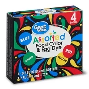 Great Value Assorted Primary Food Color & Egg Dye 4-Bottle Set