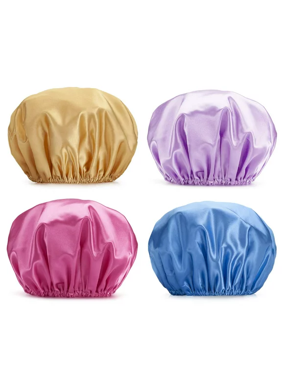 Shower Cap, 4-Pack Shower Caps for Women, Double Waterproof Layers Bathing Shower Hat Hair Protection EVA Shower Caps Reusable, Medium Size