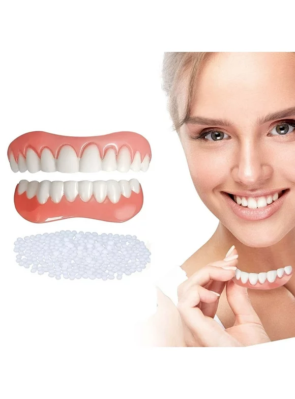 Fake Teeth,Dentures Teeth for Upper and Lower Jaw, Nature Shade Regain Smile（2PCS）
