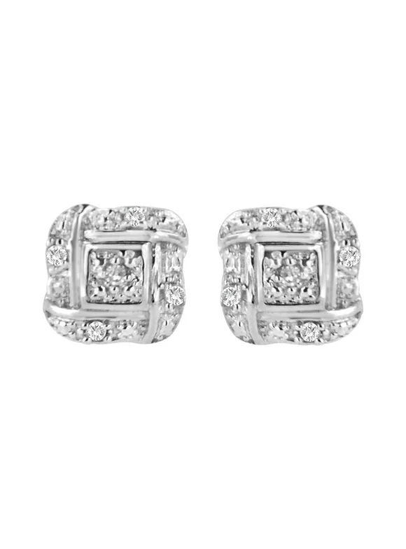.925 Sterling Silver Diamond Accent Swirl Square Knot Stud Earrings (H-I Color, I2-I3 Clarity)