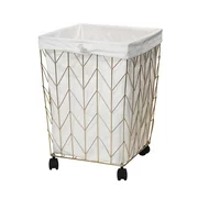 Mainstays Square Chevron Pattern Metal Hamper with Wheels, Gold and Natural