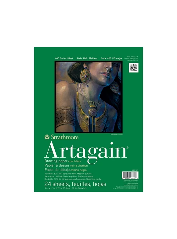 Strathmore Artagain 400 Series Drawing Paper, 9 x 12 Inches, 60 lb, Black, 24 Sheets