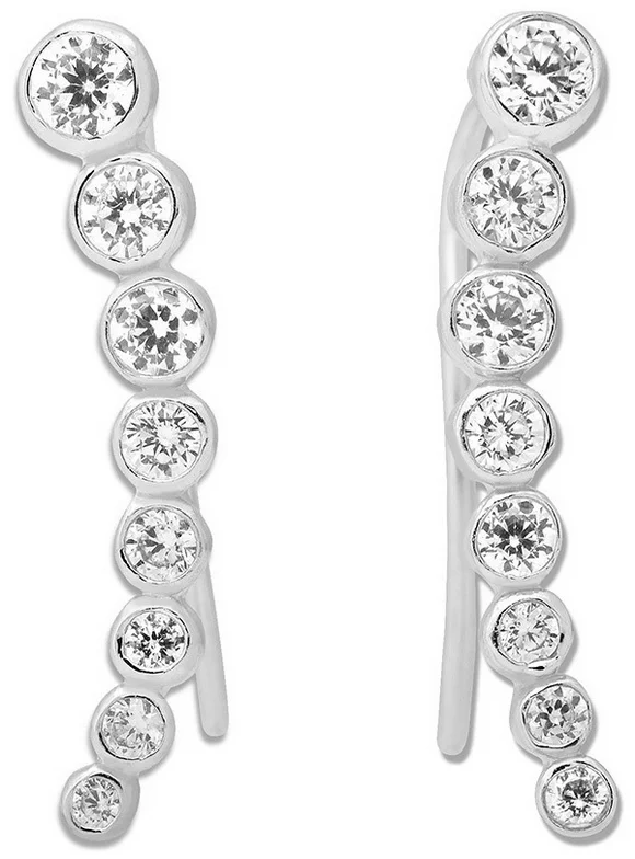 Beaux Bijoux Sterling Silver Bezel-set CZ Curved Ear Crawler Cuff Earrings (Multiple colors available)