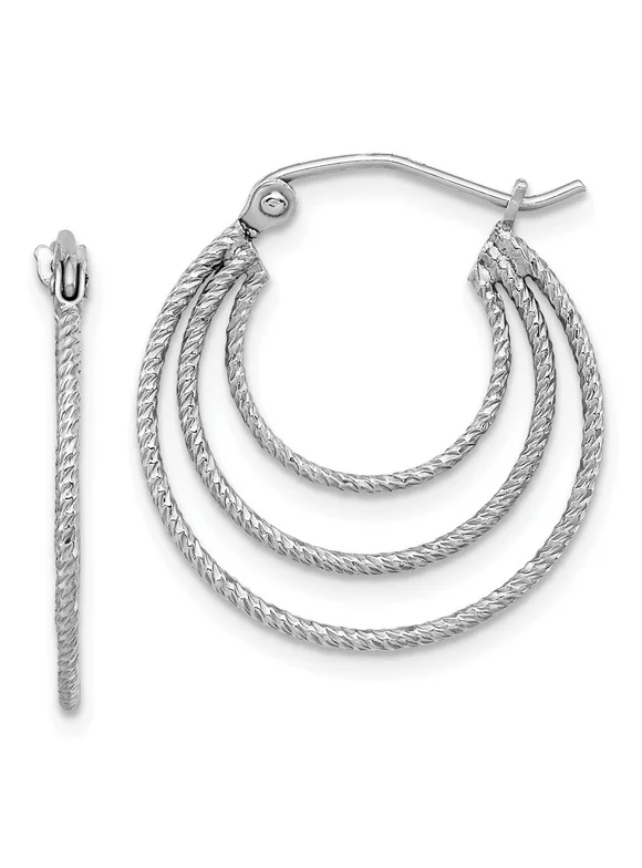 FB Jewels Sterling Silver Rhodium Plated Textured Fancy Circle Hoop Earrings