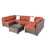 Kinbor 7pcs Outdoor Patio Furniture Sectional Golden Black Gradients Wicker Rattan Sofa Set