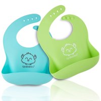 Silicone Baby Bibs - Waterproof, Easy Wipe Silicone Bib for Babies, Toddlers - Baby Feeding Bibs with Large Food Catcher Pocket - Travel Bibs Set for Boys, Girls - Food Grade BPA Free (Cloud Nine)