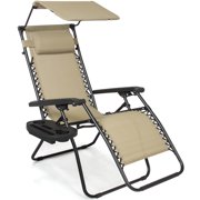 Best Choice Products Folding Zero Gravity Recliner Lounge Chair w/ Canopy Shade and Cup Holder Tray - Beige