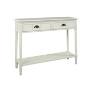 Benjara BM227096 2 Drawer Console Sofa Table with Cup Pulls & Turned Legs, White