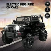 12V Battery Powered Kids Electric Vehicle, URHOMEPRO 4-Wheeler Quad Ride On Car Toy with Remote Control, Spring Suspension, 3 Speed, Lights, Music Player, Kids Ride on Toys for Boys Girls, Black, W818