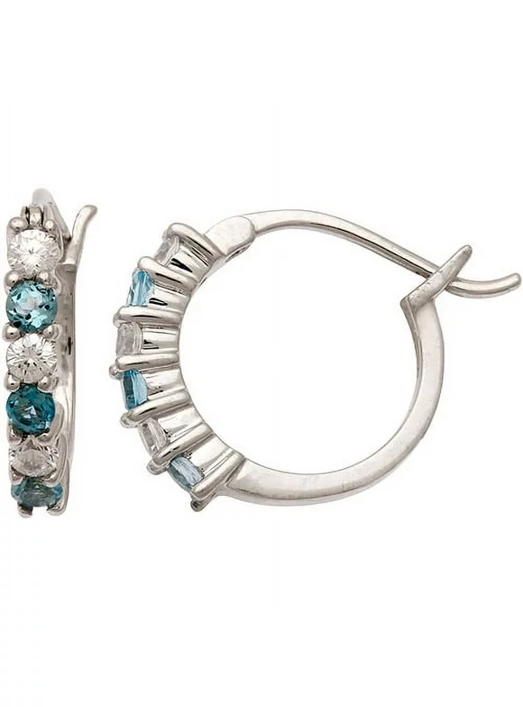 Brilliance Fine Jewelry Simulated Blue Topaz and Cubic Zirconia Earrings in Sterling Silver