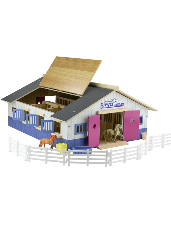 Breyer Horses - Breyer Farms 1:32 Scale Deluxe Wooden 19 Pc Playset With 2 Stablemates Horses