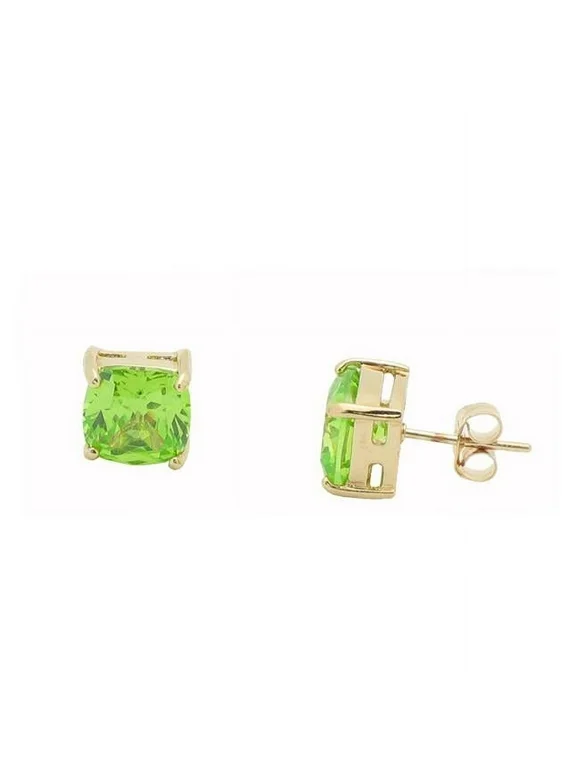 Fronay 41E362G 7 mm Sterling Silver Princes Cubic Zirconia Emerald Color Earrings Studs