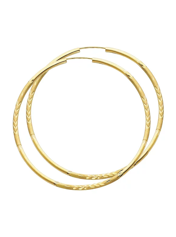 FB Jewels 14K Yellow Gold 2mm Bud Diamond-Cut Endless Hoop Womens Earrings 60MM X 60MM