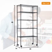 14D x 30W x 60H 5-Tier Wire Shelving Unit NSF Certification Storage Organizer Height Adjustable Commercial Grade Heavy Duty Utility Metal Rack for Garage Office kitchen on Wheels,Black
