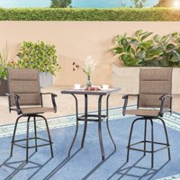 MF Studio Swivel Bar Stools Set 3 PC Outdoor Kitchen Bar Height Patio Bistro Set Padded Sling Fabric, All-Weather Patio Furniture