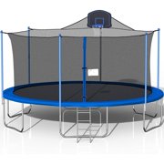 16 FT Trampoline with Basketball Hoop, Outdoor Toddler Trampoline for Adults Kids, Safety Enclosure, Waterproof Mat and Ladder, ASTM Approved Heavy-Duty Fitness Trampoline for Backyard for 7-8 Kids