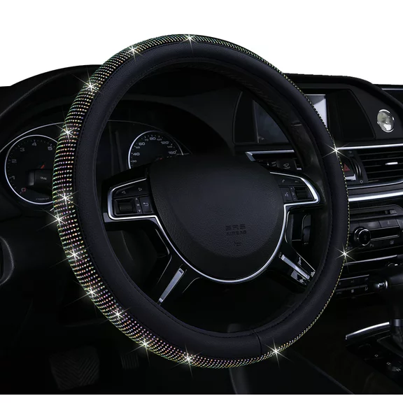 Auto Drive Universal Fit Crystal Steering Wheel Cover, Black