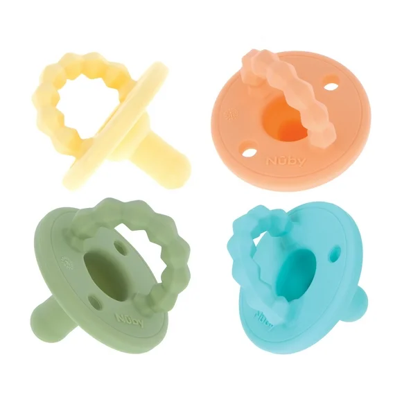 Nuby Softees Pacifier and Teether for Babies, 4 Pack