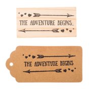 Ella Celebration Wooden Rubber Stamp for Tags, The Adventure Begins, Wedding Favor Stamps, Pair with Key Bottle Openers and Tags (The Adventure Begins)