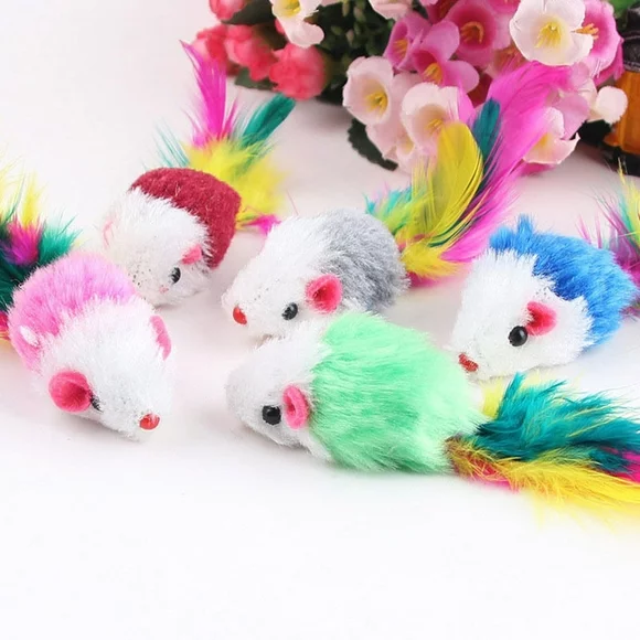 Besufy Cat Toy,10Pack/Lot Fleece False Mouse Cat Toys Colorful Feather Funny Playing Mice