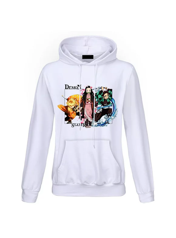 Taicanon Anime Demon Slayer 3D Printing Pullover Hoodie, Fashion Tops Sweatshirt Casual Jacket Outerwear Cosplay Costume, Unisex Hoodies for Women Girls(White-M)