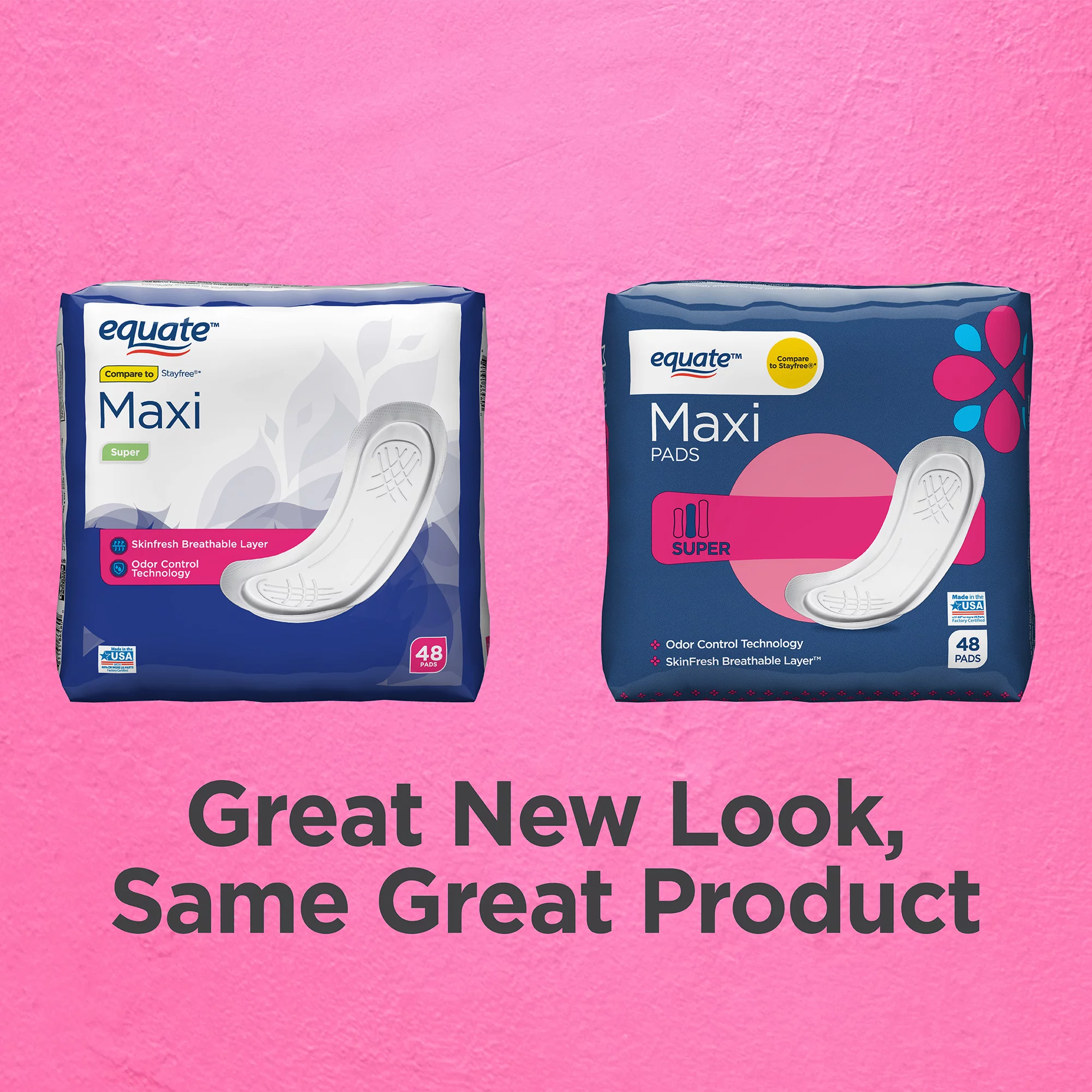 Equate Maxi Pads ,Super 48 pads, Compare to Stayfree