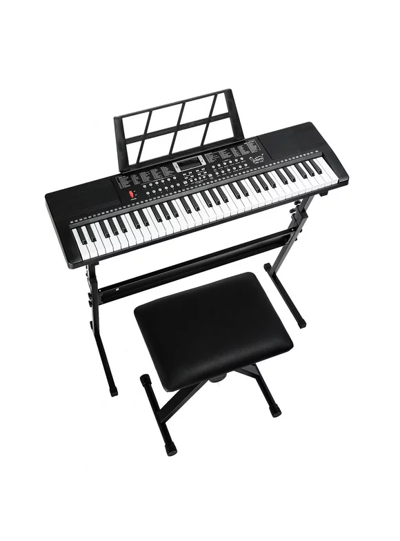 Glarry Portable Keyboard Piano 61 Keys with Stand, Bench, Headphones, Microphone