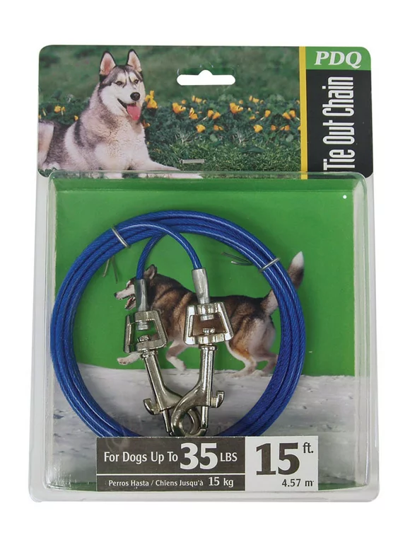 Boss Pet PDQ Blue / Silver Tie-Out Vinyl Coated Cable Dog Tie Out Medium