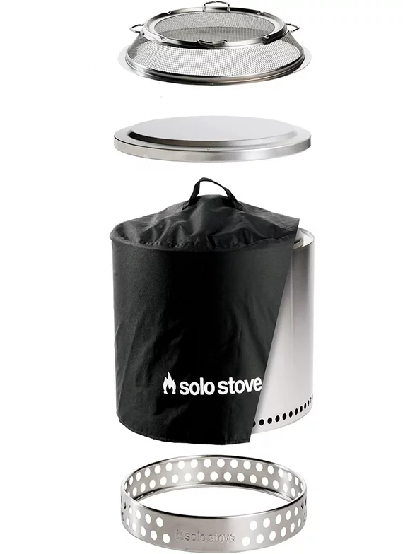 Solo Stove Ranger Backyard Bundle 2.0 | Incl. Ranger Smokeless Fire Pit, Stand, Shield, Shelter and Lid, Portable for Wood Burning, Removable Ash Pan, Stainless Steel, H: 15.25in x Dia: 15in, 21.5lbs