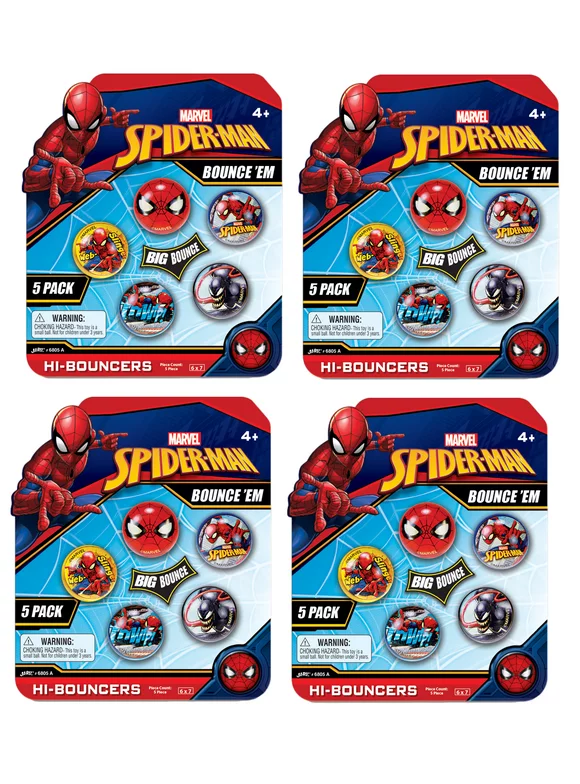 JA-RU Ma rvel Spiderman Bouncy Balls Superballs Plus Sticker (4 Pack of 5 Balls each) Super Hi Bounce 1.2" for kids age 4 and up  | W-A-6805-4