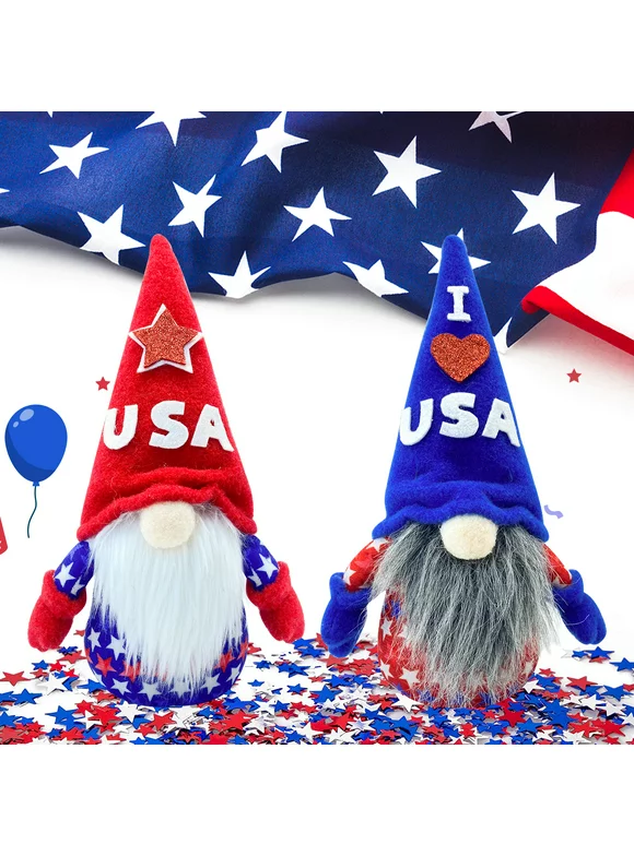 Molumo 2PCS 4th of July Gnomes for  Memorial Day, 4th of July Decorations American Patriotic Gnomes Gift for Fourth of July Independence Day Presidents Day Veterans Day Armed Forces Day