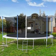 Clearance! 16' Trampoline Combo for Kids, Indoor Outdoor Trampoline with Basketball Hoop, Safe Enclosure Net&Jump Mat, Bounce Jump Trampoline for Family School Entertainment, 330lb Capacity, W9031