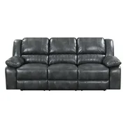 Emerald Home Navaro Gray Reclining Sofa with Dual Recliners, Faux Leather Upholstery, And Pillow Top Back
