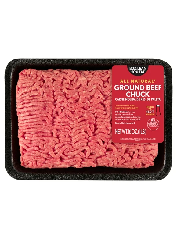 All Natural* 80% Lean/20% Fat Ground Beef Chuck, 1 lb Tray