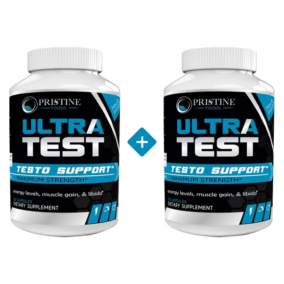 Ultra Test Men's Testosterone Booster Supplement - Natural Muscle Builder Enlargement Pills, Energy, Stamina & Libido - 90 Capsules x 2 Pack