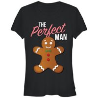 Junior's CHIN UP Christmas Perfect Gingerbread Man  Graphic Tee Black 2X Large