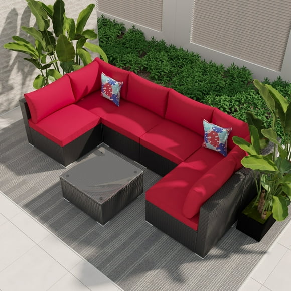 Ainfox 7 Pcs Outdoor Patio Furniture Sofa Set on Sale, Red