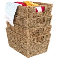 Best Choice Products Set of 4 Multipurpose Stackable Seagrass Storage Laundry Organizer Tote Baskets w/ Insert Handles