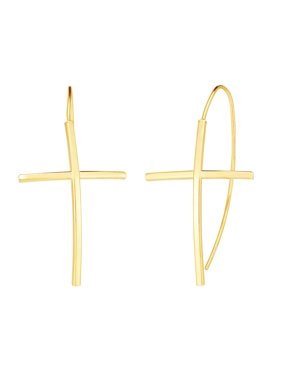 14K Yellow Gold Cross Earrings with Slide Clasp