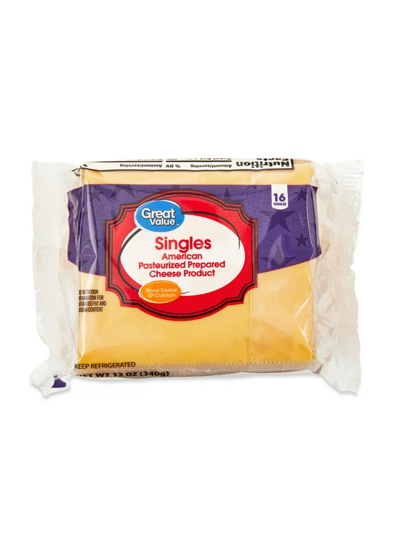 Great Value Singles American Pasteurized Prepared Cheese Product, 12 oz, 16 Count