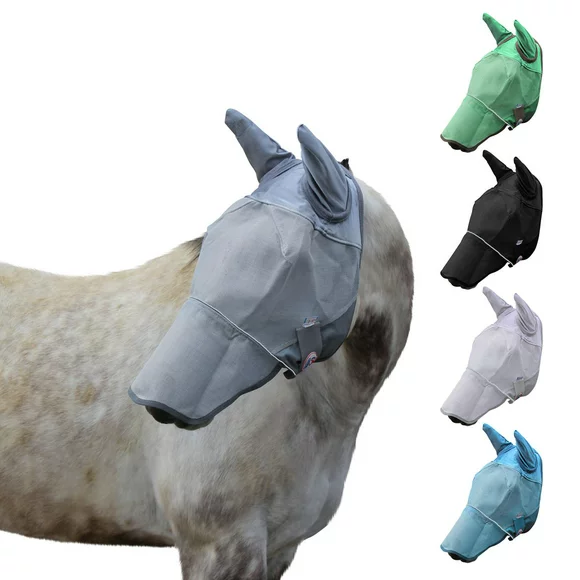 Derby Originals UV-Blocker Premium Reflective Horse Fly Mask with Ears and Nose Cover- Large Grey