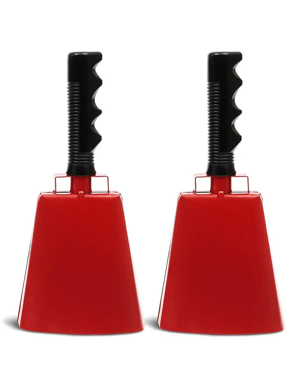 2 Pack 9.5-inch Cowbells for Sporting Events, Percussion Noise Makers with Handle for Football Games, Stadiums (Red)